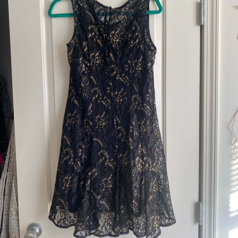 Black dress with gold lace